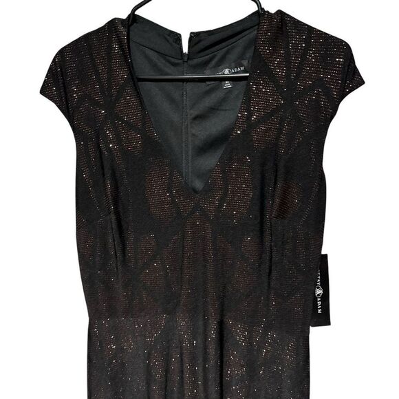 Revolve Betsy & Adam Long Cap Sleeve Glitter Black Ombre Maxi Formal Gown - Picture 4 of 8